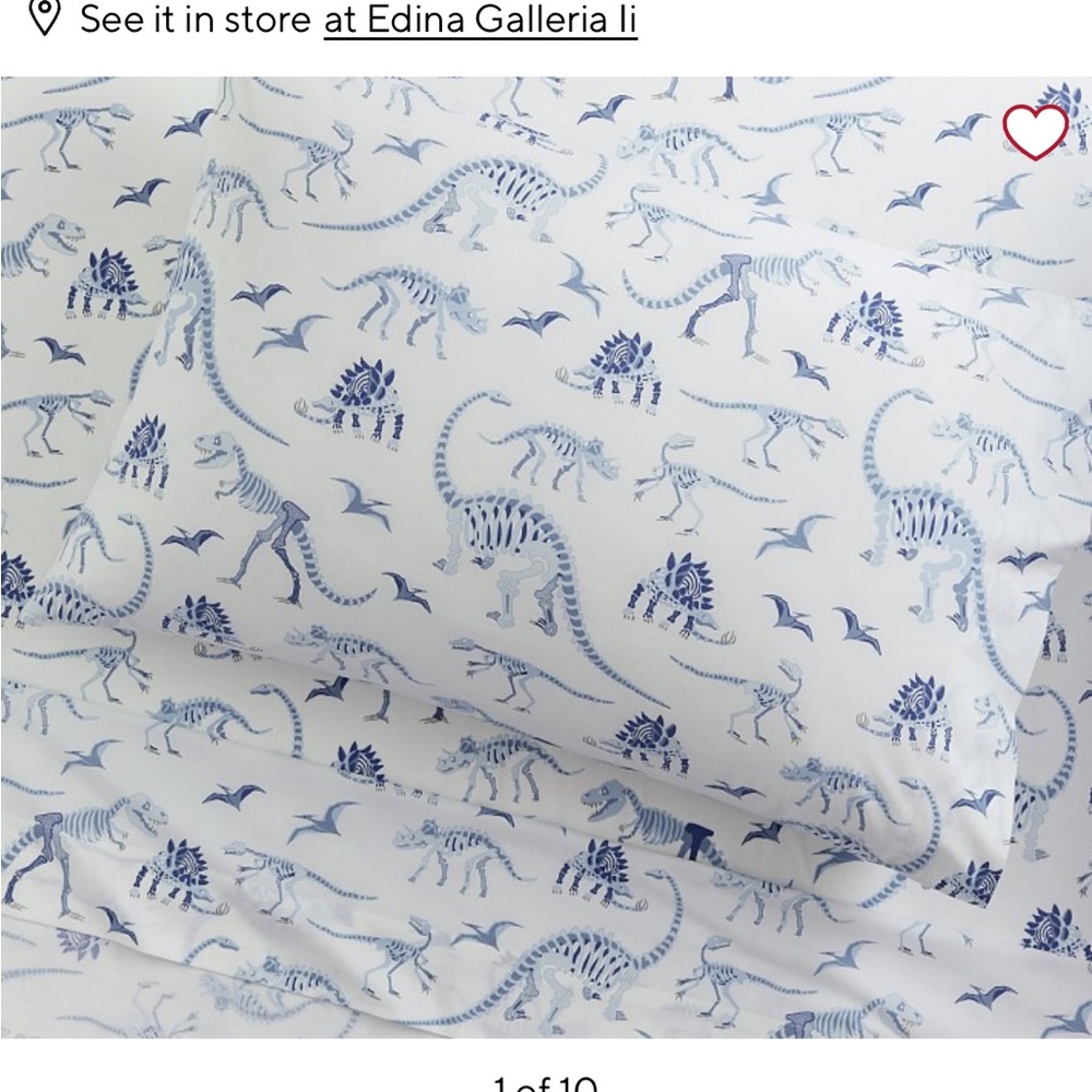 Pottery Barn Kids Glow In The Dark Dinosaur Skeleton bed sheets size Full